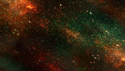 black dark green orange red brown shiny glitter abstract background with space twinkling glow stars effect like outer space night sky universe rusty rough surface grain