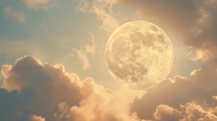 Naklejka na ściany i meble A large full moon in a cloudy sky 