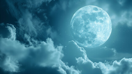 Fototapeta na wymiar A large full moon in a cloudy sky 