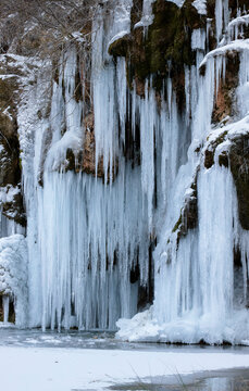 Frozen waterfalls at Rio Cuervo in winter