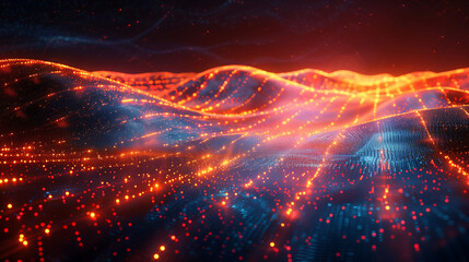 Fototapeta na wymiar Luminous Data Network Waves in Cyberspace