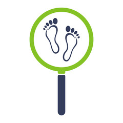 Magnifying glass icon with foot print. Vector illustration