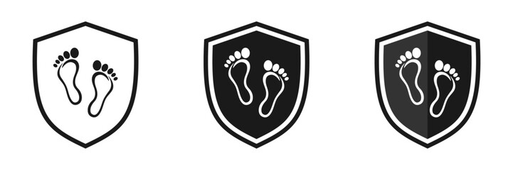 Shield icons with human footprints. Illustration