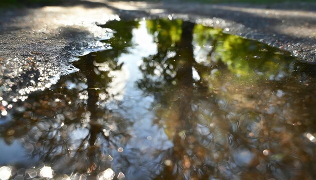 Generated image of reflection of trees in a puddle