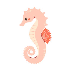 Cute pink sea horse, sea animal. Undersea baby character with funny happy smiling face. Marine underwater animals. Kids  flat vector illustration isolated on white background. 