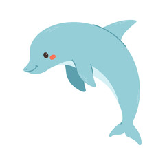 Cute dolphin, sea animal. Undersea baby character with funny happy smiling face. Marine underwater animals. Kids  flat vector illustration isolated on white background. 