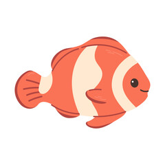 Cute red fish, clown fish, sea animal. Undersea baby character with funny happy smiling face. Marine underwater  fish. Kids  flat vector illustration isolated on white background. 
