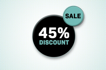 45 percent discount tag. Advertising for sales, promo, discount, shop. Sticker, button, icon
