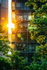 Sustainable Architecture with Greenery at Sunset