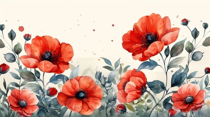 Design with watercolor flowers, botanical background or wallpaper.