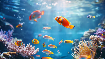 Naklejka na ściany i meble beautiful fish in the sea with coral reefs