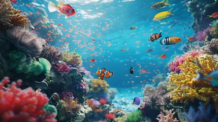 Schilderijen op glas beautiful fish in the sea with coral reefs © Altair Studio