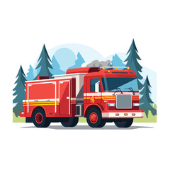 Illustration of a fire engine on a road flat vector