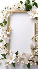 Frame with jasmine flowers on white background. Nature copy space area background.	