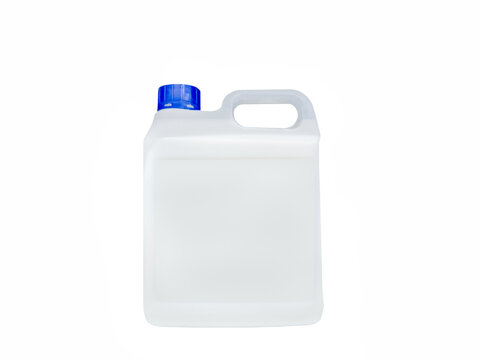 White plastic gallon, canister on a white background