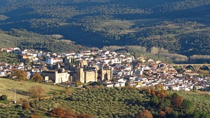 Monastery town of Guadalupe seen from the mountain rural
