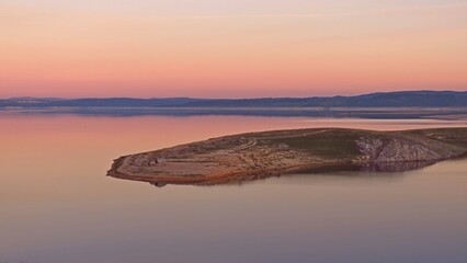 Valdecañas reservoir sunset from the marbles monument Roman temple Tagus river
