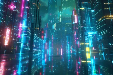 Foto op Plexiglas 3D city of cyberspace metaverse digital landscape of futuristic background concept.  © imlane