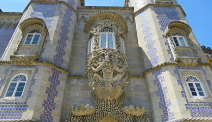 demon devil sculpture figure architecture art sintra lisbon portugal tourism interest - obrazy, fototapety, plakaty