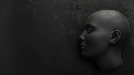 Grey head with depression on the right side at a dark background with copy space at the left created with Generative AI