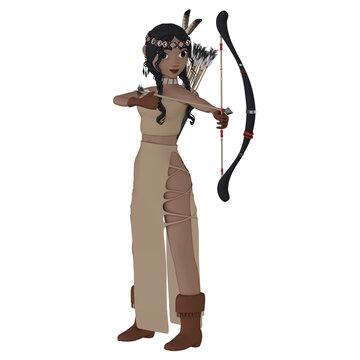 Native american girl with bow and arrows 3d rendered illustration