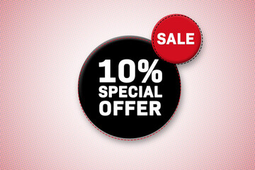 10 percent special offer tag. Advertising for sales, promo, discount, shop. Sticker, button, icon