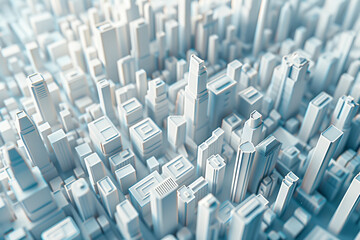 Top view of abstract modern city downtown looking as white architectural scale model with high rise buildings skyscrapers. 