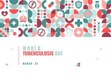 Obraz premium World tuberculosis day Poster with geometric elements and thematic symbols. Template for card, banner, poster, background. Event for illness awareness