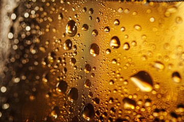 Beer Glass Condensation Texture Background, Cold Wine Bottle Mockup, Golden Bubbles