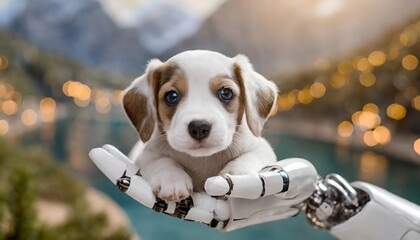 Generated image of robot holding a puppy