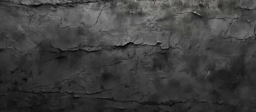 Fototapeta A monochrome photography of a cracked concrete wall with liquid seeping through. The grey landscape is complemented by a twig and wood flooring