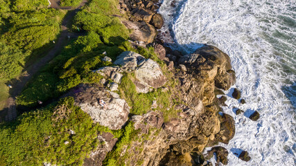 Santinho Beach in Florianopolis. Aerial view from drone.