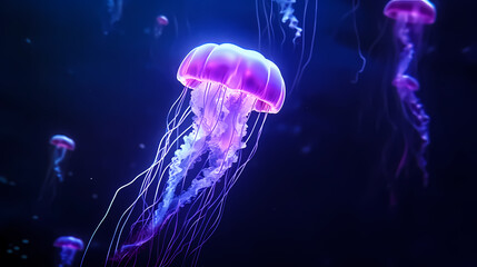Obraz premium Vibrant jellyfish glide gracefully in the ocean water