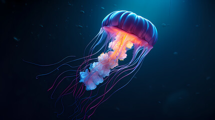Fototapeta premium Vibrant jellyfish glide gracefully in the ocean water