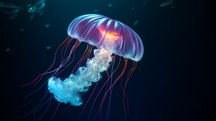 Fototapeta premium Vibrant jellyfish glide gracefully in the ocean water