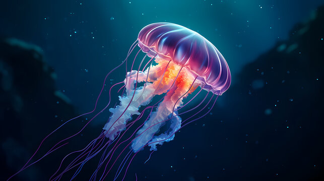 Vibrant jellyfish glide gracefully in the ocean water