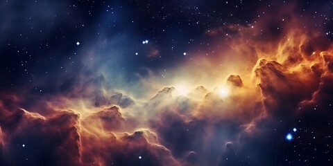 Golden space galaxy cloud nebula. Stary night cosmos. Universe science astronomy. Supernova...