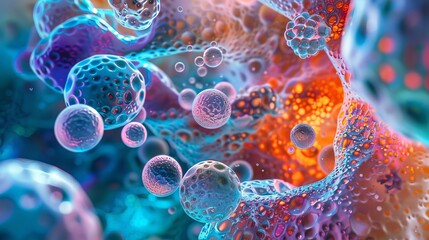 Abstract Microbiology Artwork, Microscopic Cell Structure and Life Close-Up