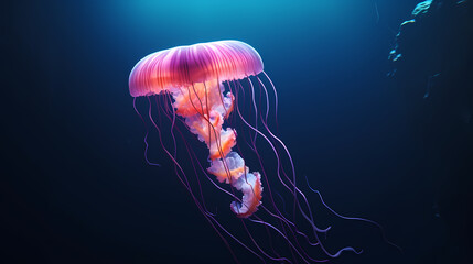 Fototapeta premium Jellyfish with long tail floating in the sea