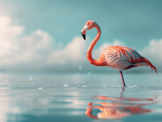  pink flamingo with coast landacape