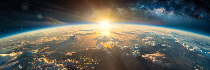 The Sun Shining Over the Earth From Space - obrazy, fototapety, plakaty