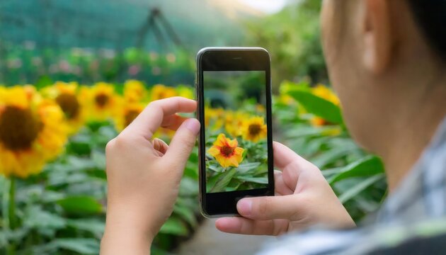 Generated image of  someone is taking a picture of the flower, view from the phone screen