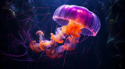 Fototapeta premium Jellyfish with long tail floating in the sea