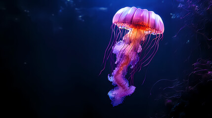 Naklejka premium Jellyfish with long tail floating in the sea
