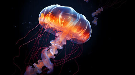 Naklejka premium Jellyfish with long tail floating in the sea