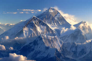 snow-covered mountains Mount Everest in the clouds, generative AI - obrazy, fototapety, plakaty