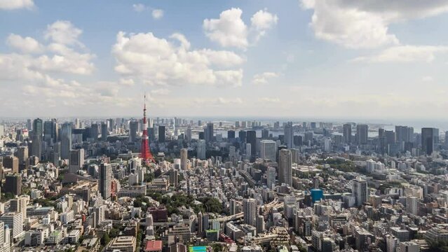 Time Lapse - Elevated View of Tokyo Skyline (Panning).