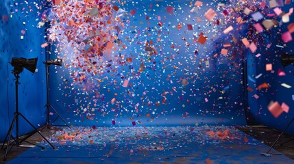 confetti on a deep blue background generative ai