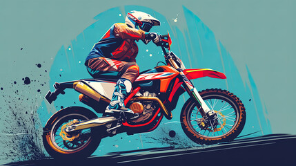 Motocross rider stunting on a vibrant dirt bike. Generative AI image