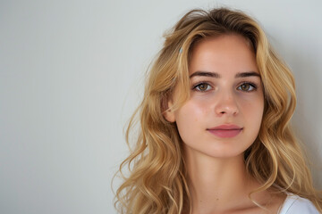 Fototapeta premium beautiful blonde hair woman in full makeup on white background for advertisements from the cosmetics, massage and beauty industry, generative AI